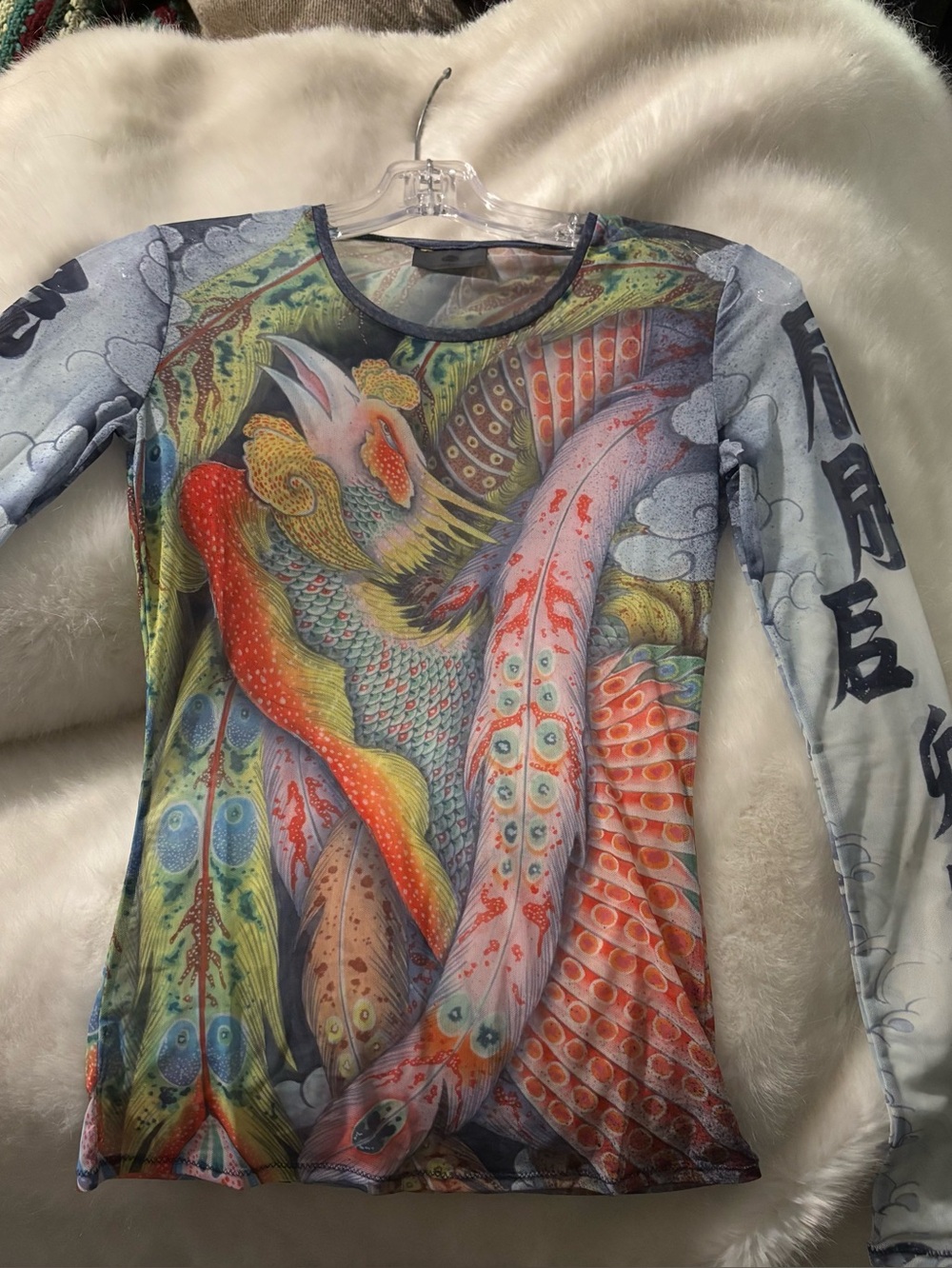 Disney pirates of the Caribbean Multicolor Fish-Print Long Sleeve Mesh Top XS